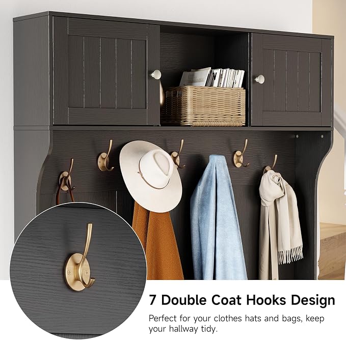 ONBRILL 78.7" Hall Tree with Bench and Storage, Entryway Bench with Coat Rack, 10 Cubbies with Adjustable Shelves & 7 Coat Hooks for Hallway, Entryway, Black