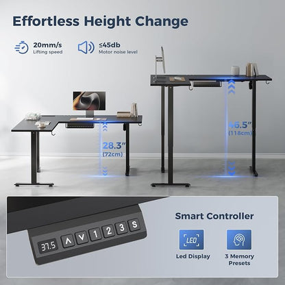 Klicelor L Shaped Standing Desk 63 x 55 Inch,Electric Height Adjustable Corner Desk with Cable Management & Power Outlets, Ergonomic Sit Stand Up Computer Table for Home Office,Black