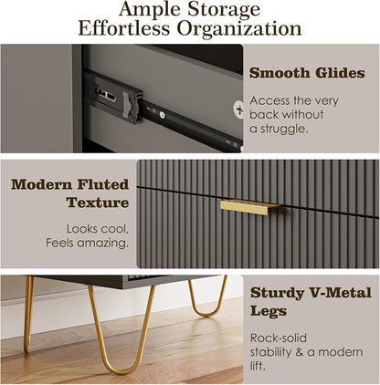Masupu 4 Drawer Dresser, Drawer Chest, Tall Storage Dresser Chest Cabinet Organizer Unit with Gold Metal Legs, Nightstand for Bedroom, Living Room, Closet, Hallway Gray Stripe