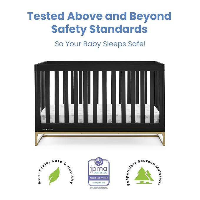 Delta Children Jade 4-in-1 Convertible Crib - Greenguard Gold Certified, Ebony/Bronze