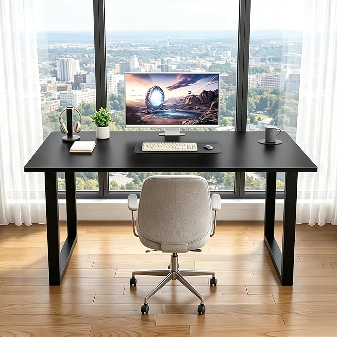 QLLY One-Piece Wood Tabletop, Replacement Board Desktop, Universal Countertop for Table and Workstation (Black, 47.2x23.6 inch)