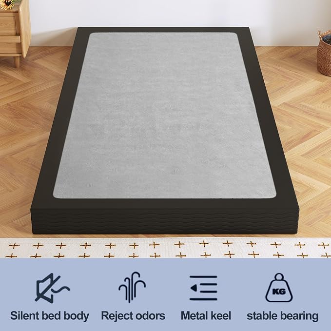 Box Spring, Metal Frame Mattress Foundation with Fabric Cover, Easy Assembly, Noise-Free (5 Inch, Twin)