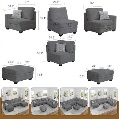 Legend Vansen Oversized Modular Sectional Sofa,U/L-Shaped Corduroy Couch with Ottoman,Deep Seat & Removable Cushion,Easy Assembly for Living Room Apartment,5 Seater,Grey