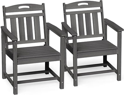 Ciokea HDPE Outdoor Patio Dining Chairs Set of 2, All-Weather Porch Chair with Wide Seat, Durable Outdoor Furniture for Backyard, Garden, Lawn & Poolside, Grey