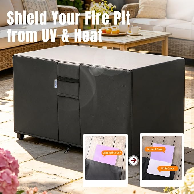 SHINESTAR Fire Pit Cover Rectangular, Fits for 40-44 Inch Fire Pit Table, 600D Heavy Duty Fabric, Waterproof and Windproof, 44 x 24 x 24 Inches, Black