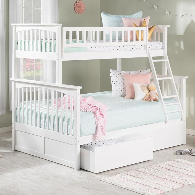 AFI, Columbia Twin Over Full Ladder Bunk Bed with Storage Drawers, White