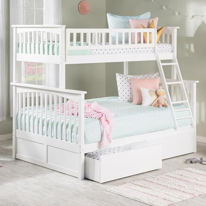 AFI, Columbia Twin Over Full Ladder Bunk Bed with Storage Drawers, White