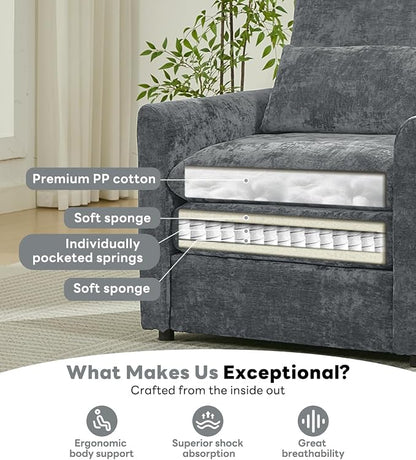 Iroomy Modern Accent Armchair – Cloud-Like Single Sofa with Pocket Spring Seat, Soft Chenille Fabric, Removable Cover, Cozy Lumbar Support for Living Room, Bedroom, Apartment, Gray