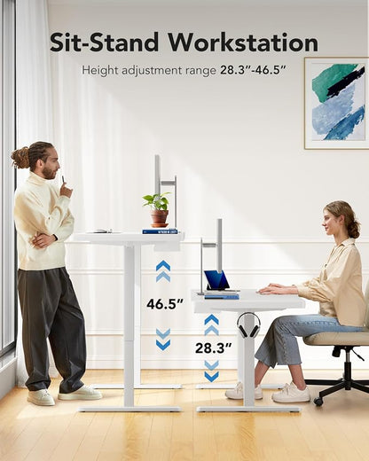 HUANUO 71 x 30 inch White Electric Standing Desk, Large Height Adjustable Table, 4 Memory Preset Sit Stand Up Desk, Powerful Brushless Motor Home Office Computer Table with Thick T-Shaped Frame