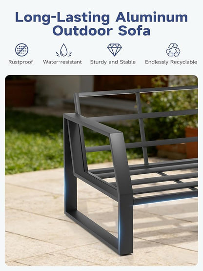 Oversized Modern Outdoor Patio Chair Set of 2 with 5" Thick Cushions, Deep Seat & Wide Armrests, Aluminum All-Weather Rustproof UV-Resistant Frame for Garden, Backyard, Porch