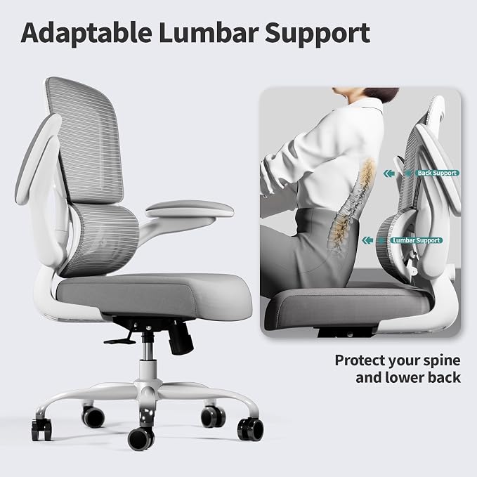 TRALT Office Chair - Ergonomic Desk Chair with Adjustable Lumbar Support, Mesh Computer Chair, Executive Chairs for Home Office Comfortable Lumbar Support (White)