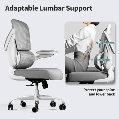 TRALT Office Chair - Ergonomic Desk Chair with Adjustable Lumbar Support, Mesh Computer Chair, Executive Chairs for Home Office Comfortable Lumbar Support (White)
