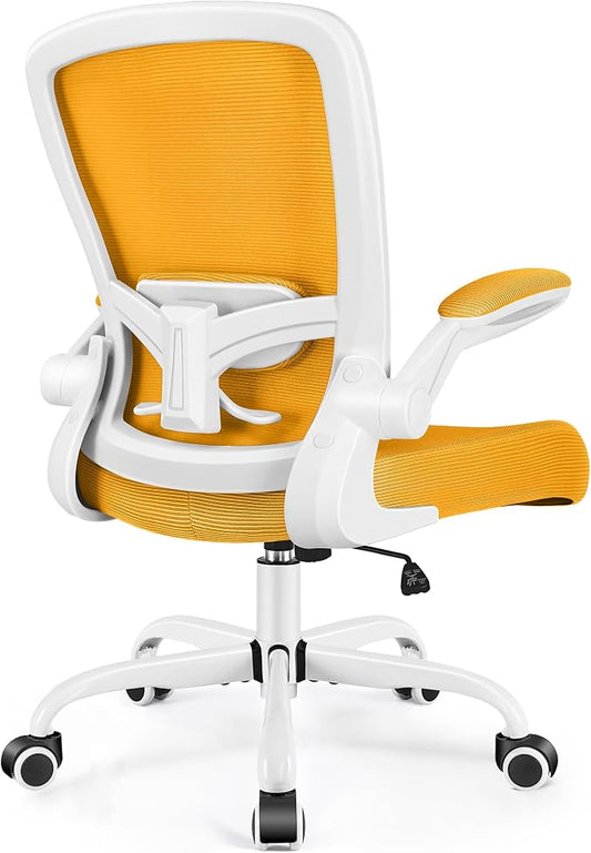 FelixKing Office Chair, Ergonomic Desk Chair Breathable Mesh Chairs Adjustable High Back Lumbar Support Flip-up Armrests, Executive Rolling Swivel Comfy Computer Chairs Home Office Mustard