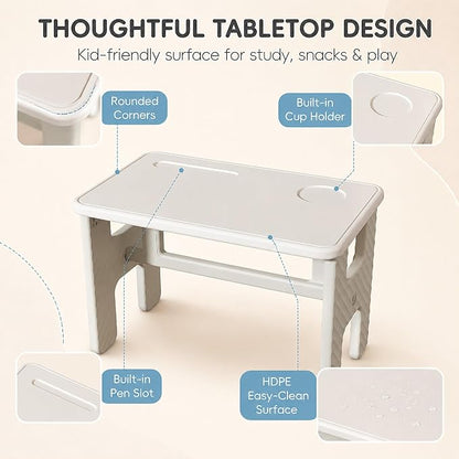 UNICOO Kids Folding Table, Toddler Activity Table for Study, Snack, Art Craft and Play, Portable Plastic Children's Table for Small Spaces, Home and Playroom