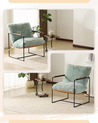 Karl home Modern Metal Frame Accent Chair, Teal | Plush Fleece Upholstered, Wood Padded Armrest, 28" Seat Width, Comfy Lounge Armchair for Living Room, Bedroom, Apartment