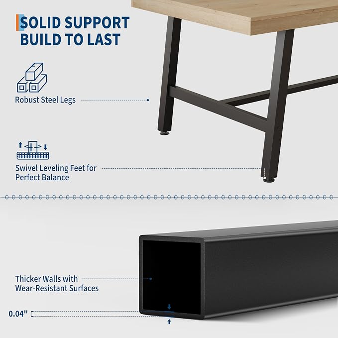 GarveeHome Industrial Dining Table for 4-6 People, 63" Long Large Kitchen Table with Sturdy Metal Frame, Rectangular Counter for Dinner, Kitchen, Dining Room (Natural, 63" Non-extendable)