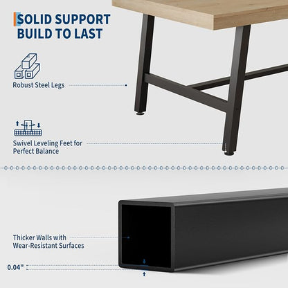 GarveeHome Industrial Dining Table for 4-6 People, 63" Long Large Kitchen Table with Sturdy Metal Frame, Rectangular Counter for Dinner, Kitchen, Dining Room (Natural, 63" Non-extendable)
