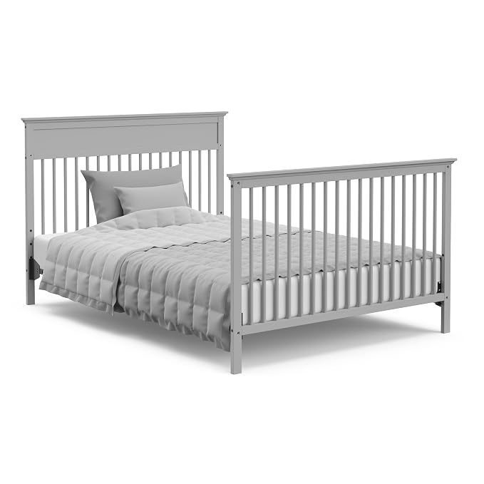 Storkcraft Carmel 5-in-1 Convertible Crib - GREENGUARD Gold Certified, Converts to Toddler Bed & Full-Size Bed, Fits Standard Full-Size Crib Mattress, 4 Adjustable Mattress Heights (Pebble Gray)