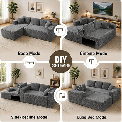 103” Cloud Sectional Couch, Convertible Boneless Couch, Modular L-Shaped Couch, Soft Friendly Fluffy Couch, No Assembly Required(Left-Facing, Grey)