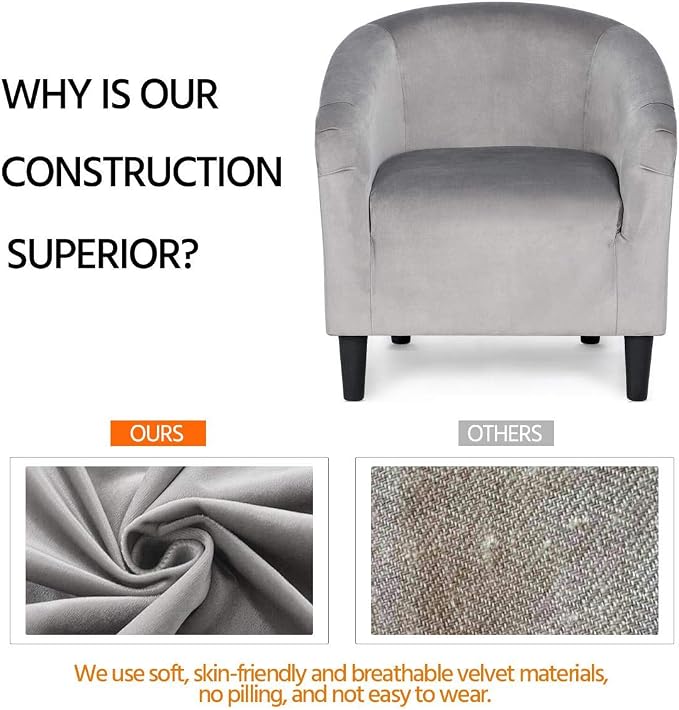 Topeakmart Velvet Accent Chair, Modern Club Chair Upholstered Armchair with Solid Legs Comfy Sofa Chair for Living Room/Bedroom/Waiting Room, Grey