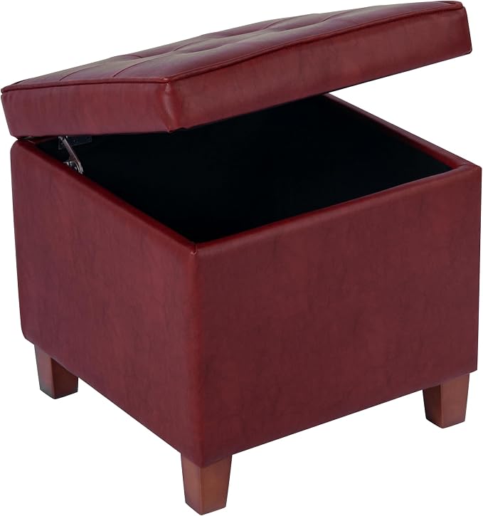 HomePop 18" Leatherette Tufted Square Storage Ottoman - Red