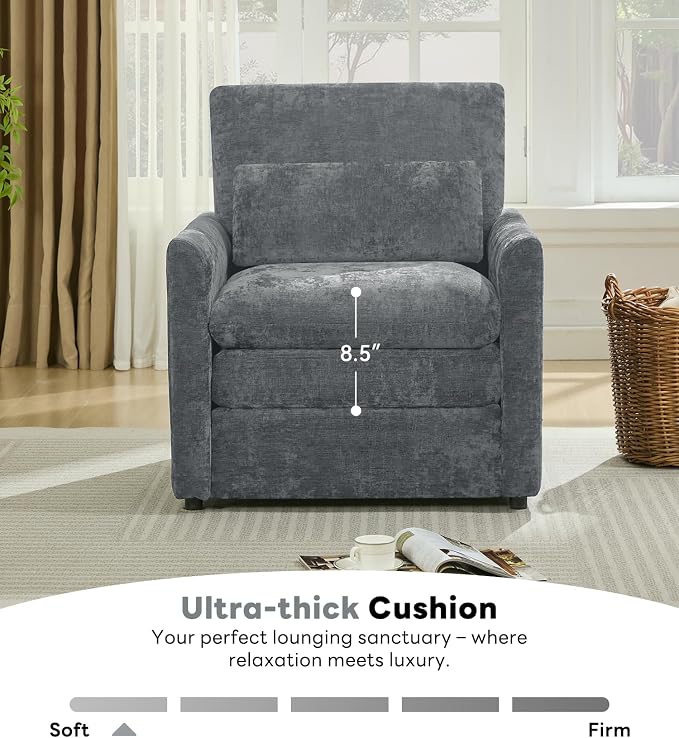 Iroomy Modern Accent Armchair – Cloud-Like Single Sofa with Pocket Spring Seat, Soft Chenille Fabric, Removable Cover, Cozy Lumbar Support for Living Room, Bedroom, Apartment, Gray
