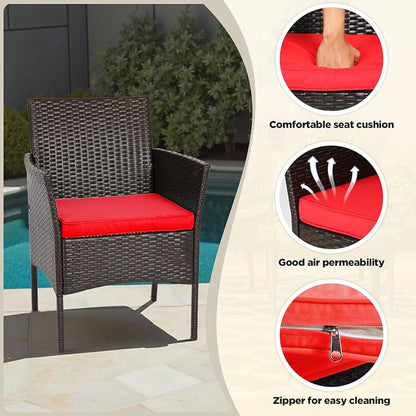 FDW | 4-Piece Patio Furniture Set | Brown & Red | Outdoor Wicker Furniture with Coffee Table | Modern Rattan Chairs Conversation Set | Outdoor Seating | Weather-Resistant | for Porch, Garden, Lawn