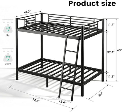 sogesfurniture Twin Over Twin Bunk Bed with 2 Mattresses Included, Bunkbeds | Space-Saving Bundle Heavy-Duty Metal Frame 6-Inch CertiPUR-US Mattresses 11.8" Safety Guardrails Easy Assembly Wide Ladder