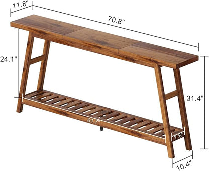 ChooChoo 70.9 Inch Long Console Tables for Entryway, Wood 2-Tier Entry Hallway Table, Narrow Sofa Table Behind Couch Table for Living Room, Entrance, Walnut