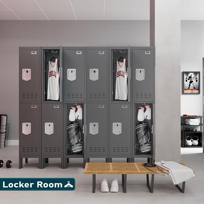BUTISOW Metal Lockers - 66" Height Steel Lockers for Employees with 2 Door Storage Locker with Card Slot for Employees Gym School Home Office Garage - Assembly Required
