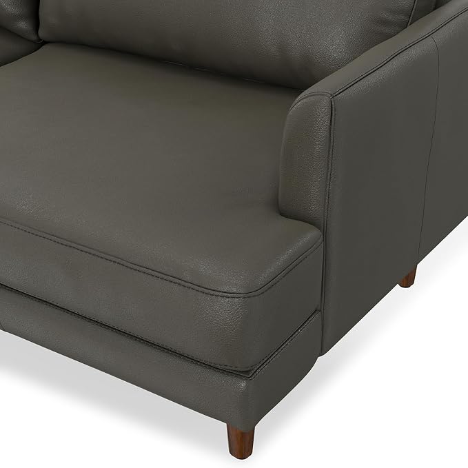 SIMPLIHOME Livingston 76" Wide x 33" High Sofa in Coal Top Grain Genuine Leather, Mid-Century Modern Loveseat for Living Room, Compact 2-Seater with Feather-Wrapped Cushions and Solid Wood Frame