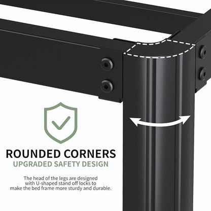 Lutown-Teen 25 Inch High Queen Bed Frame with Rounded Corner Legs, Heavy Duty Metal Queen Platform Bed Frame with Steel Slats Support, No Box Spring Needed, Noise Free, Easy Assembly