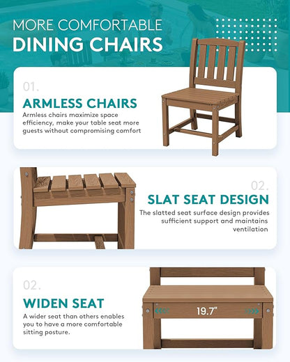 SERWALL Outdoor Patio Dining Set for 8, Brown | 60" - 83" Expandable Outdoor Dining Table and 8 HDPE Chairs, All Weather Material Outdoor Furniture Set Backyard, Garden