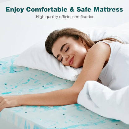 Sweetcrispy Mattress Topper Queen, Memory Foam 4 Inch Thick Gel Infused Cooling Pad for Pressure Relieve for Queen Size Bed, Sleeper Sofa, RV, Camper, CertiPUR US, Breathable