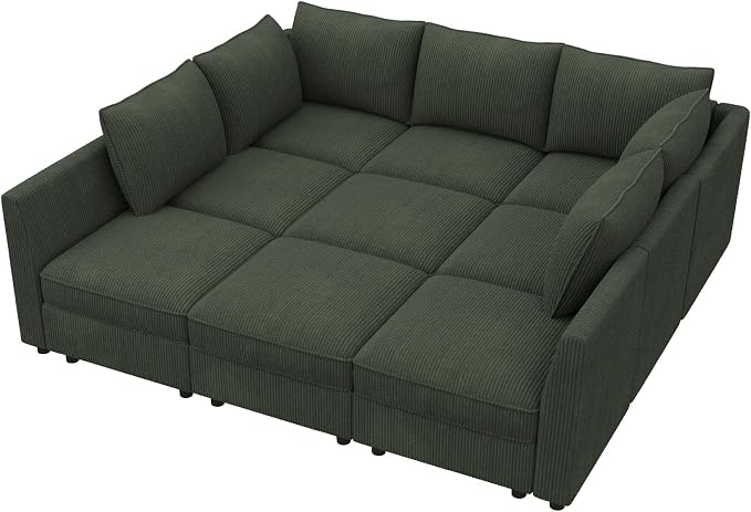HONBAY Modular Sectional Sleeper Sofa with Storage, Modular Convertible Sectional Couch Bed Module Sleeper Couches for Living Room - Green