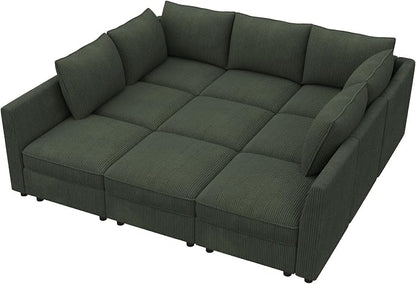 HONBAY Modular Sectional Sleeper Sofa with Storage, Modular Convertible Sectional Couch Bed Module Sleeper Couches for Living Room - Green
