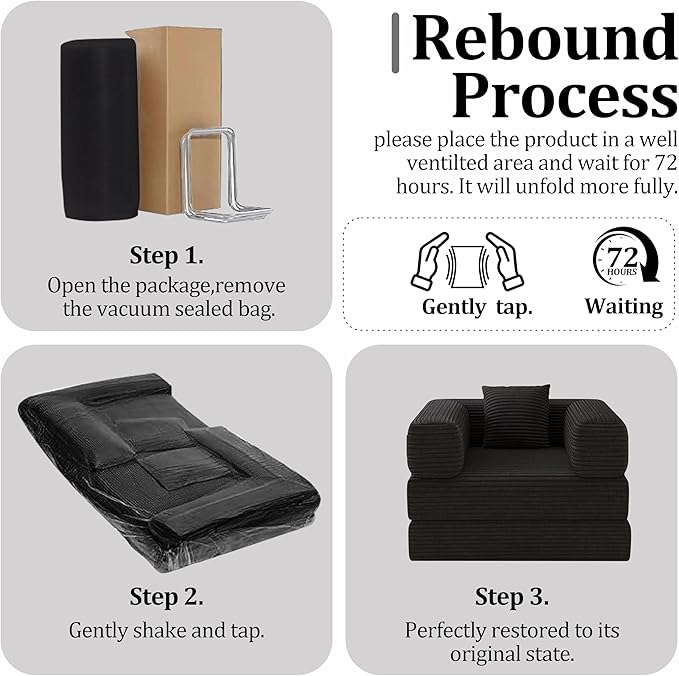 Single Couch Sofa for Small Spaces 2 in 1 Convertible Sleeper Sofa to Lounger Comfy Bean Bag Chair for Adults Removable Cover with Pillows for Bedroom, Apartment, Office, Black, 35.43" Single Sofa
