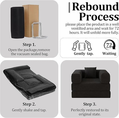 Single Couch Sofa for Small Spaces 2 in 1 Convertible Sleeper Sofa to Lounger Comfy Bean Bag Chair for Adults Removable Cover with Pillows for Bedroom, Apartment, Office, Black, 35.43" Single Sofa