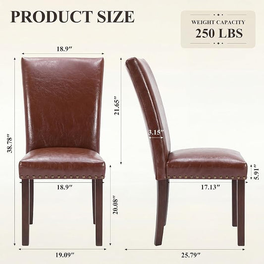 MALOL Dining Chairs Set of 2, High Back Dining Chair with Wood Legs and Nailhead Trim, Modern Padded Kitchen Room Chairs for Dining Room/Restaurant, Light Brown