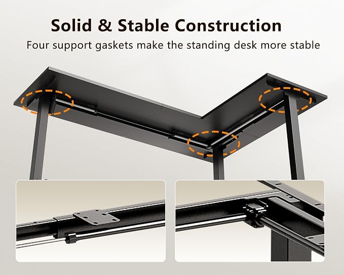 Casaottima 63 Inch Reversible L Shaped Electric Standing Desk, Ergonomic Height Adjustable Desk, Large Lift Corner Stand up Table for Workstation, Home Office, Reception Room, Black