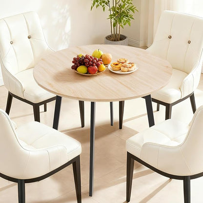 VINGLI Round Dining Table for 2-4, 35in Modern Dining Room Table with Metal Base, Light Oak Wooden Kitchen Table, Space-Saving, Small Space Circle Dinette for Home, Kitchen, Apartment