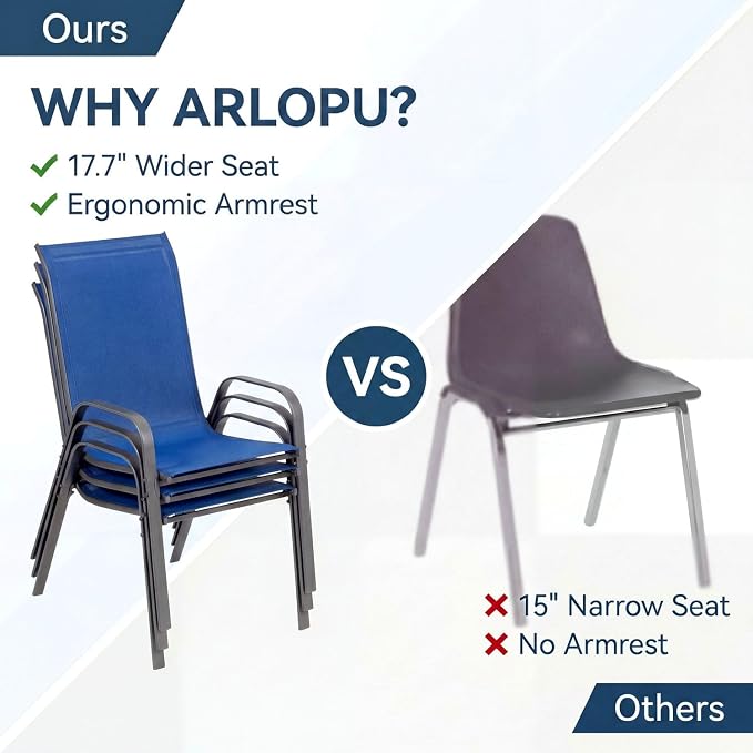 Arlopu 5 Piece Outdoor Patio Dining Set (Umbrella not Included), Porch Furniture with 4 Textline Chairs, 1 Square Glass Table for Garden, Backyard and Poolside, Lawn (Navy Blue)