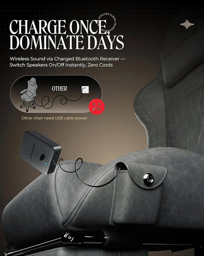 GTPLAYER Gaming Chair with Speakers, Video Game Chairs with Footrest, PC Gamer Chairs for Adults - Padded High Back Ergonomic Reclining Silla Gamer, Linkage Armrest, Ace Pro, Grey