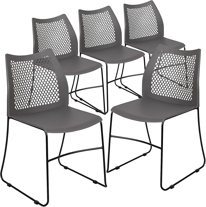 Flash Furniture Hercules Series Contoured Lobby Chairs with Air-Vent Honeycomb Backs, Ergonomic Stacking Chairs for Offices, Set of 5, Gray