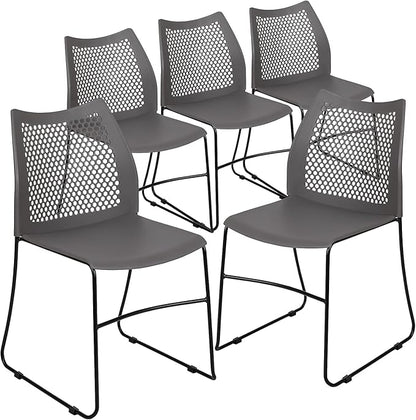 Flash Furniture Hercules Series Contoured Lobby Chairs with Air-Vent Honeycomb Backs, Ergonomic Stacking Chairs for Offices, Set of 5, Gray