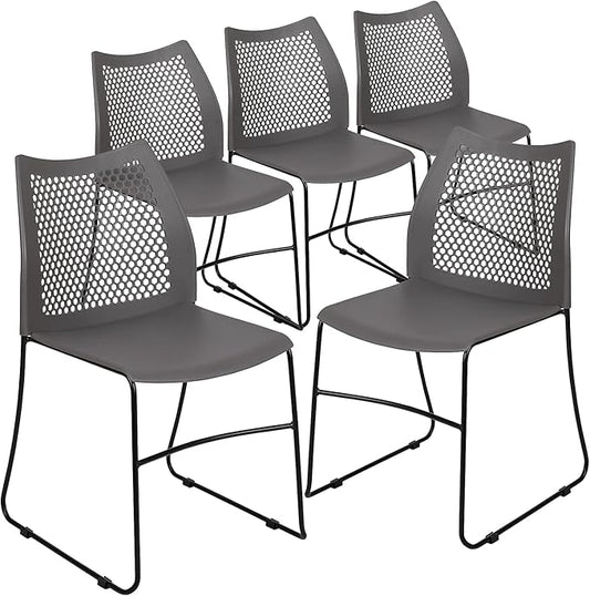 Flash Furniture Hercules Series Contoured Lobby Chairs with Air-Vent Honeycomb Backs, Ergonomic Stacking Chairs for Offices, Set of 5, Gray