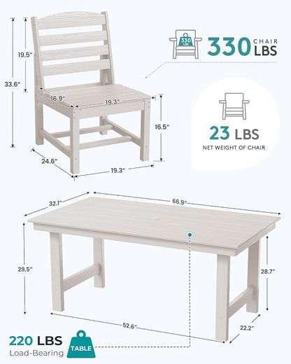 SERWALL Armless Outdoor Dining Chair Set of 2, All Weather Resistant,White