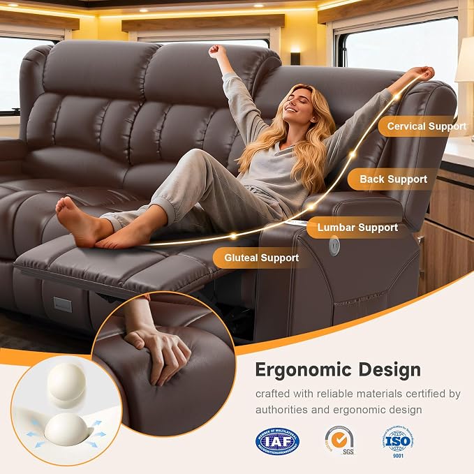 Dresegmt Loveseat Recliner Sofa, Flip Middle Backrest Design PU Leather 3 Seat Reclining Sofa with Storage Drawer, Manual Couch for Living Room (Brown)
