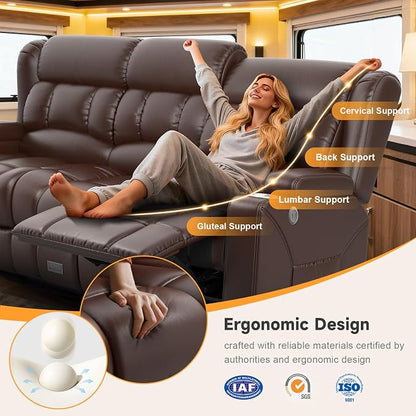 Dresegmt Loveseat Recliner Sofa, Flip Middle Backrest Design PU Leather 3 Seat Reclining Sofa with Storage Drawer, Manual Couch for Living Room (Brown)