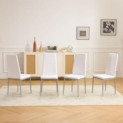 Karl home White Dining Chairs Set of 4, PU Leather & High Back | Kitchen chairs with padded seats & foot cap protection for dining kitchen living room,300lbs capacity,space-saving